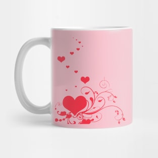 Red Hearts And Curlicue Leaves With Love Mug